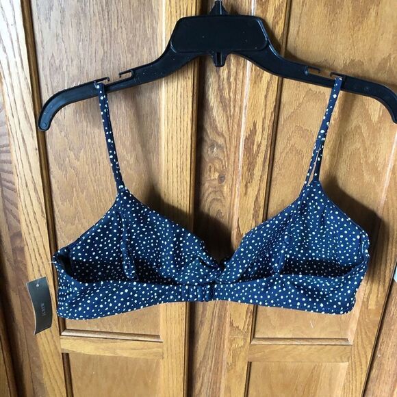 NWT J Crew Women’s Twist Strap Bikini Top in Dot Navy Blue & White Size XXL - Picture 4 of 12